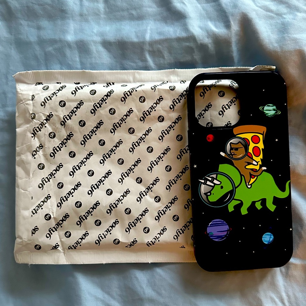 Yup. NWT Society6 iPhone 13 ProMax Cat, Dinosaur, Pizza Tough Phone Case…